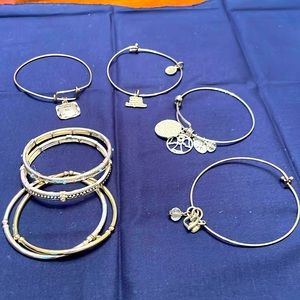Variety silver charm and bangle bracelets